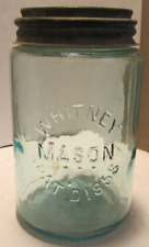 vintage fruit jar pint aqua Whitney Mason  Pat'd  1858 no damage zinc lid picture