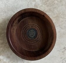 Vintage Hand Turned Mini Wood Bowl Four Pence Coin Inlaid 3 Inch picture
