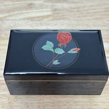 VTG Crimson Rose Black Lacquer - Speak Softly Love Music Jewelry Box Otagiri picture
