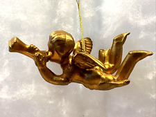 Vintage WF 1970s Gold Cherub Angel With Trumpet Valentine Christmas Ornament 3