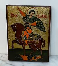 GORGEOUS EUROPEAN CHRISTIAN HAND PAINTED ICON ON WOOD PANEL - MALE SAINT picture