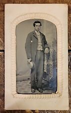 Antique Tin Type, 1890-1910-Young Man Long Tailed Coat Boater Hat-New London Ct. picture