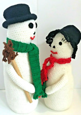 Christmas Mr & Mrs Snowman Large Doll Crocheted Pristine Condition Vintage 1984 picture