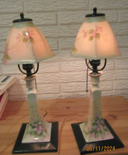 Vintage Hand painted Boudoir Dresser Lamps Porcelain Floral Working Set picture