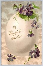 Winsch~A Peaceful Easter~Egg W/ Violet Flowers~PM 1908~Emb~Vintage Postcard picture