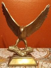 Vintage Solid Heavy Brass Eagle Statue Spread Wings Rock 11