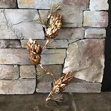 Vintage Brass Copper Metal Art. Leaves & Flowers on  a Branch. Gold & Rose Tones picture