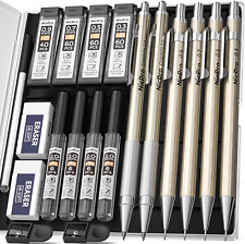 Nicpro 6PCS Metal Mechanical Pencil Set, Full Copper Drafting Pencil 0.3, 0.5, 0 picture