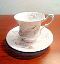 Rosina Queens bone china tea cup Seagull lighthouse white pale blue England bird picture
