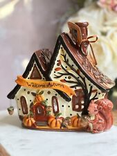 Blue Sky Welcome Autumn w/Squirrel, Nuts,Pumpkins, Candle House Tea Light NEW picture