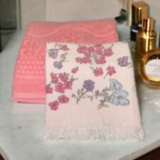 2 Vintage 1980s Floral Pink Tones Bath and Hand Towels Retro Bathroom Decor picture