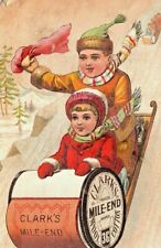 C.1880s Clarks Spool Cotton. Adorable Boys On Sleigh Sled. Victorian Trade Card picture