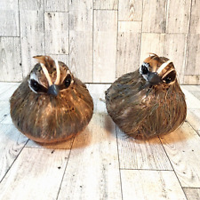 2 Realistic Quail Partridge? Figures Real Feathers Rustic Lightweight Home Decor picture