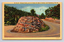 c1935 Linen Postcard Grafton WV West Virginia Hairpin Turn on US Route 50 Rte picture