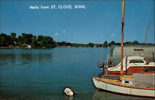 Hello from St Cloud Minnesota ~ boats harbor ~ unused 1950s-60s vintage postcard picture