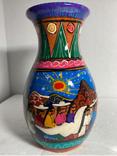 Flower Vase Terracotta Mexican Folk Art /new picture