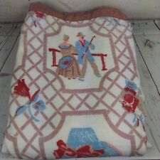 Vintage Acrylic Blanket Twin Satin Trim Binding Lattice Farm Heart Pheasant picture