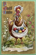 Vintage Embossed Easter Postcard~Chicken with Colored Eggs. E518 picture