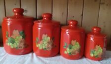 vintage Kromex Kitschy Retro 8 piece canister set red-orange Fruit ~ Flowers  picture
