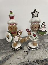 8” CHRISTMAS Gingerbread Man Baker Couple Peppermint Cupcake Tabletop Figurines picture