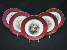 5 Vienna Porcelain Cabinet Plates in Burgundy with Gold Accents Putti picture