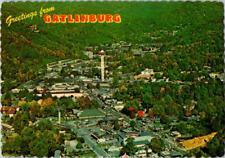 Greetings from Gatlinburg Tennessee Vintage Iconic Unposted Postcard Aerial view picture