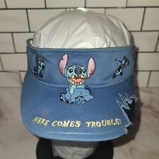 VTG Disney Parks Lilo & Stitch Here Comes Trouble Blue Visor Embroidered Youth picture