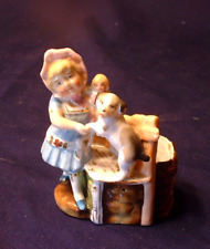 Antique 19ThC German Figural Porcelain Match Safe Girl with Puppy & Doll picture