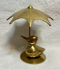 Vintage 3.75 Inch Tall Brass Duck Under Umbrella Made in India picture