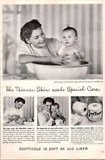 SCOTTISSUE Thinner Skin Needs Special Care Mother Baby Bath Vtg Print Ad 1949 picture