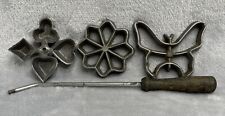 Vintage Rosette Iron Set Cookie Molds 1 Rod 3 Irons Butterfly Flower Card Suits picture