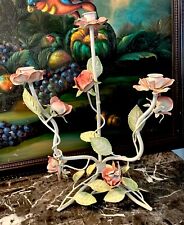 Beautiful Vintage Italian Tole Metal Candelabra Candleholder Candlestick white picture