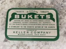 Vintage BUKETS Empty Medicine Tin Keller Company Pocket Size AMAZING CONDITION picture
