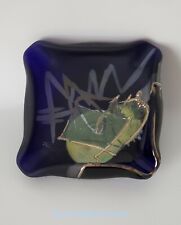 Vintage Transylvania Ashtray Dish Cobalt Art Glass Hand Painted Bohemian Signed picture