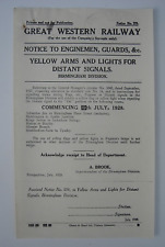 GWR Notice Intro Of Yellow Lights/ Arms On Distant Signals Birmingham Div 1928 2 picture