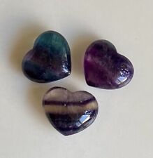 3pc Tumbled Natural Fluorite Crystal Heart 57g Fluorite Crystal Pocket Heart picture