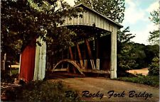 Postcard Parke County Indiana Mansfield Big Rocky Fork Covered Bridge Vintage picture