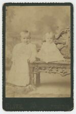 Antique c1880s ID'd Cabinet Card Two Adorable Children in White Dresses Lima, OH picture