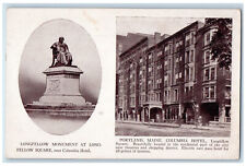 1912 Columbia Hotel, Longfellow Monument Portland Maine ME Posted Postcard picture