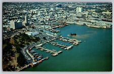 Vintage Postcard; Air View of Miami FL City Yacht Basin & Harbor, Marina picture