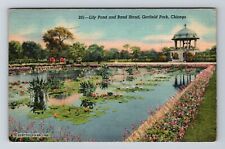 Chicago IL-Illinois, Garfield Park Lily Pond, Band Stand, c1946 Vintage Postcard picture