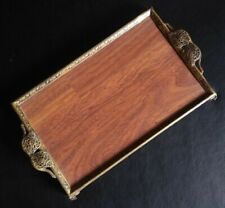 Vintage Stunning Art Deco Two Handled Wood and Ormolu Vanity Serving Tray picture