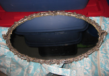Vintage Antique Vanity Ornate Tarnished Tarnished Silver Oval Tray picture