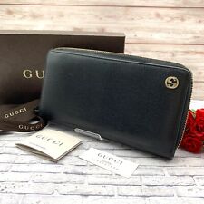 GUCCI Leather Zip around long wallet GG Logo Black  from JAPAN picture
