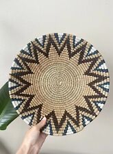 Native American Aztec Boho Decor Spiral Coiled Woven Basket Bowl 14.5” X 3” picture