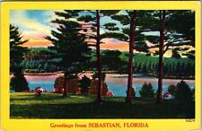 Sebastian FL-Florida, Greetings, Scenic Water & Garden View Vintage Postcard picture