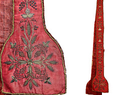 Antique 17th 18th C Ecclesiastical Stole Floral Cross Embroider Vestment Bullion picture