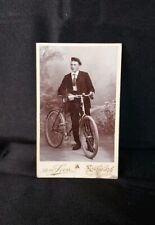 Original ca. 1880s CDV Photo Photograph Of Young Man Boy With Bicycle Bike picture