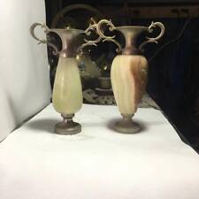 Vintage Pair Of Marble White Brass Small Candle holders Hand Ornament Beautiful picture