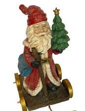 Old World Wooden Santa on Wheels Shimmery Christmas Décor picture
